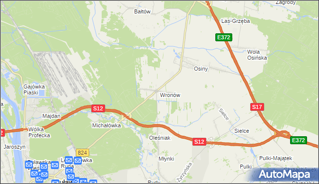 mapa Wronów gmina Końskowola, Wronów gmina Końskowola na mapie Targeo