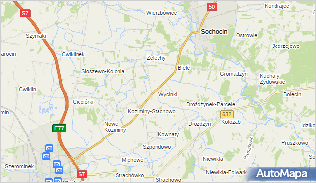 mapa Wycinki gmina Sochocin, Wycinki gmina Sochocin na mapie Targeo