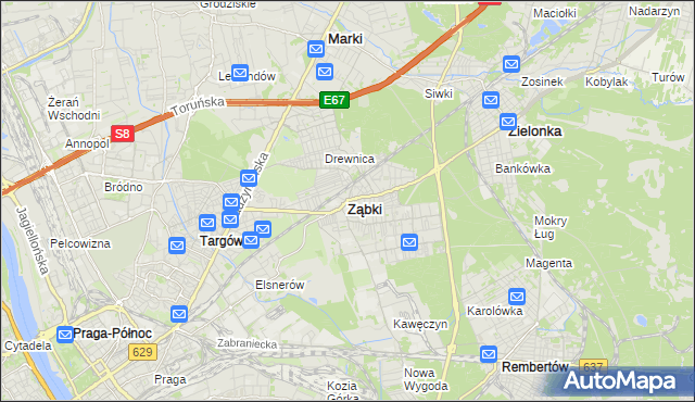 mapa Ząbki powiat wołomiński, Ząbki powiat wołomiński na mapie Targeo