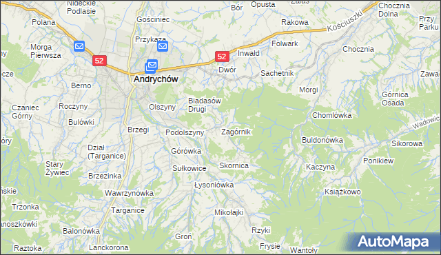 mapa Zagórnik gmina Andrychów, Zagórnik gmina Andrychów na mapie Targeo