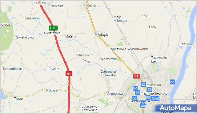 mapa Zajączkowo gmina Tczew, Zajączkowo gmina Tczew na mapie Targeo