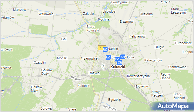 mapa Żakowice gmina Koluszki, Żakowice gmina Koluszki na mapie Targeo