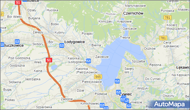 mapa Zarzecze gmina Łodygowice, Zarzecze gmina Łodygowice na mapie Targeo