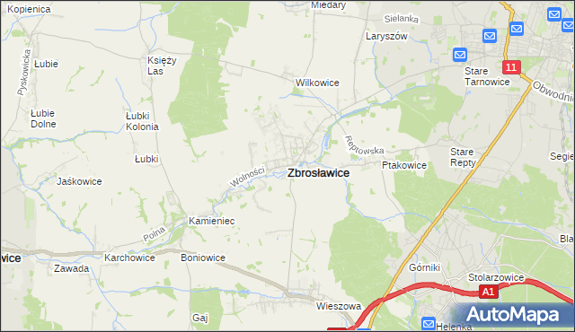 mapa Zbrosławice, Zbrosławice na mapie Targeo