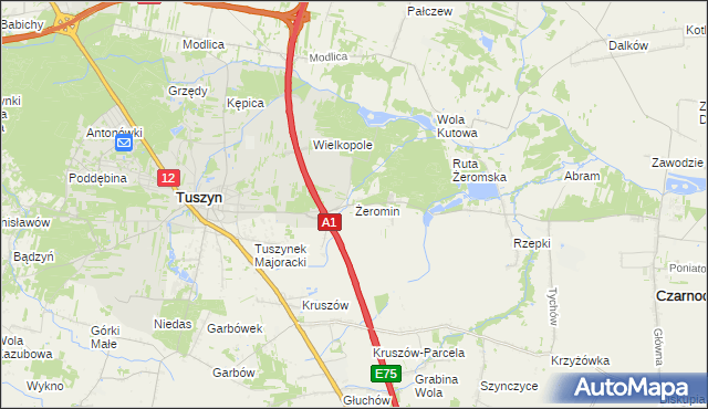 mapa Żeromin gmina Tuszyn, Żeromin gmina Tuszyn na mapie Targeo