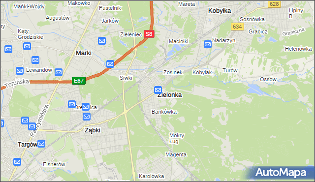 mapa Zielonka powiat wołomiński, Zielonka powiat wołomiński na mapie Targeo