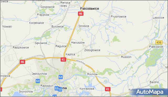 mapa Złotogłowice, Złotogłowice na mapie Targeo