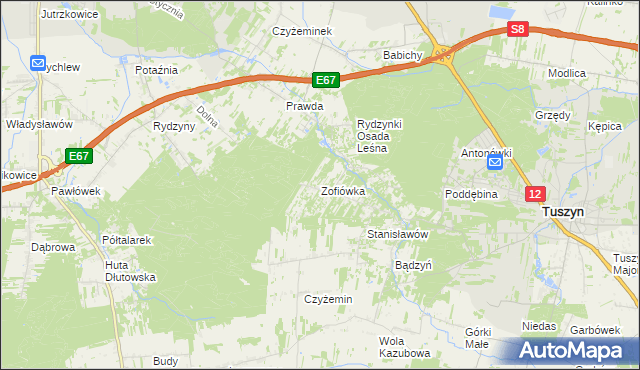 mapa Zofiówka gmina Tuszyn, Zofiówka gmina Tuszyn na mapie Targeo