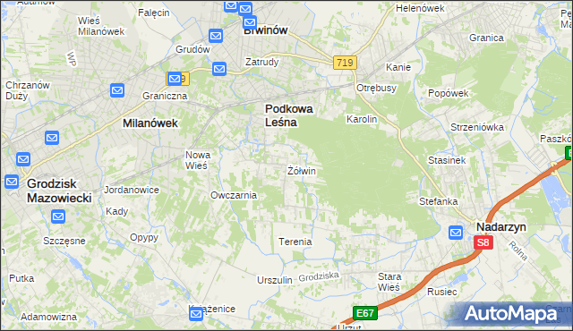 mapa Żółwin gmina Brwinów, Żółwin gmina Brwinów na mapie Targeo