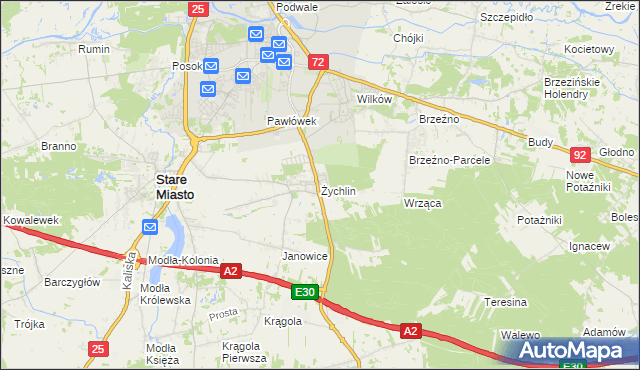 mapa Żychlin gmina Stare Miasto, Żychlin gmina Stare Miasto na mapie Targeo