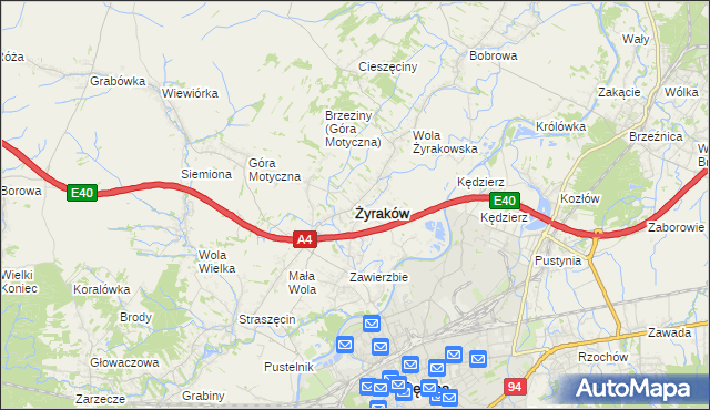 mapa Żyraków, Żyraków na mapie Targeo