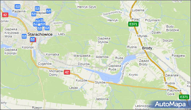 mapa Adamów gmina Brody, Adamów gmina Brody na mapie Targeo