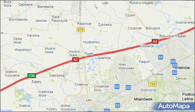 mapa Adamów gmina Grodzisk Mazowiecki, Adamów gmina Grodzisk Mazowiecki na mapie Targeo