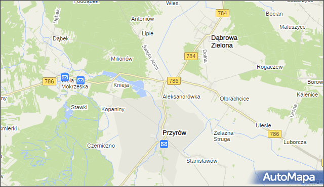 mapa Aleksandrówka gmina Przyrów, Aleksandrówka gmina Przyrów na mapie Targeo