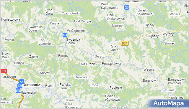 mapa Barycz gmina Domaradz, Barycz gmina Domaradz na mapie Targeo