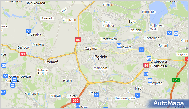 mapa Będzin, Będzin na mapie Targeo
