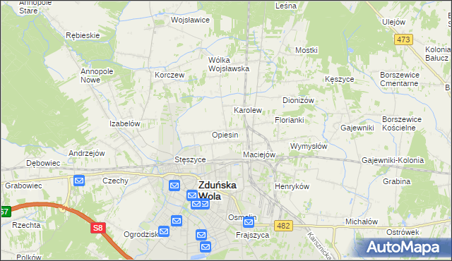 mapa Beniaminów gmina Zduńska Wola, Beniaminów gmina Zduńska Wola na mapie Targeo