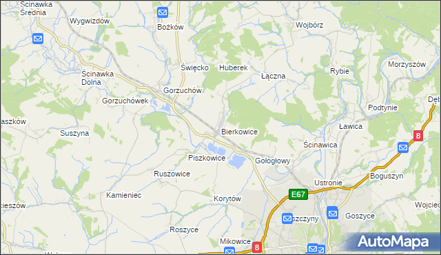 mapa Bierkowice, Bierkowice na mapie Targeo