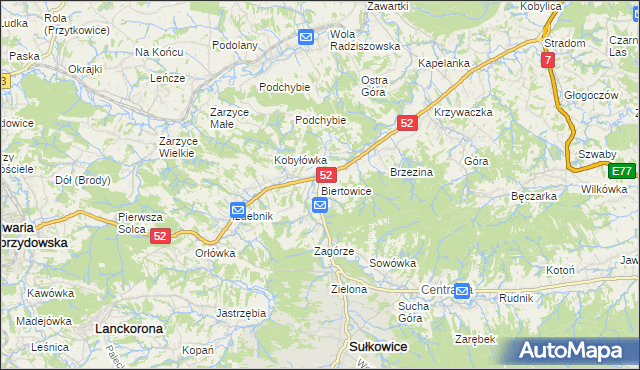 mapa Biertowice, Biertowice na mapie Targeo