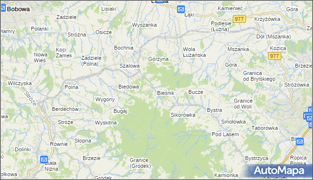 mapa Bieśnik gmina Łużna, Bieśnik gmina Łużna na mapie Targeo