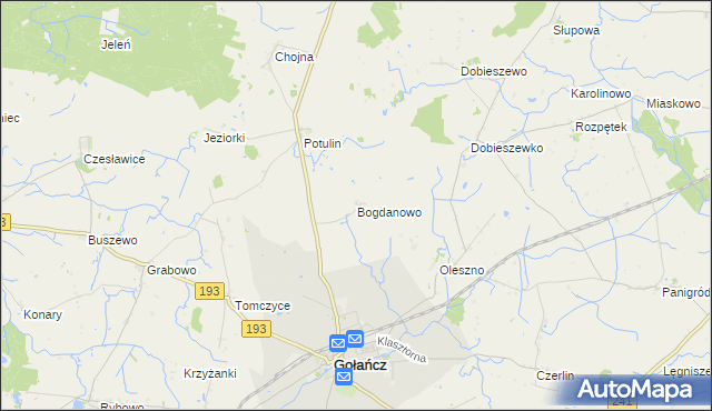 mapa Bogdanowo gmina Gołańcz, Bogdanowo gmina Gołańcz na mapie Targeo