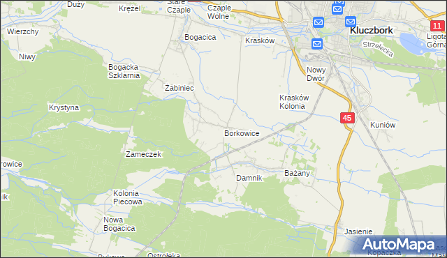 mapa Borkowice gmina Kluczbork, Borkowice gmina Kluczbork na mapie Targeo