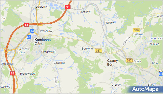 mapa Borówno gmina Czarny Bór, Borówno gmina Czarny Bór na mapie Targeo