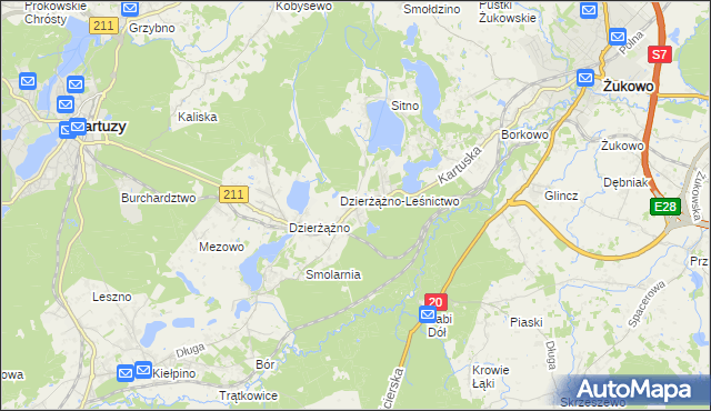 mapa Borowo gmina Kartuzy, Borowo gmina Kartuzy na mapie Targeo