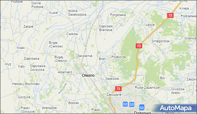 mapa Breń gmina Olesno, Breń gmina Olesno na mapie Targeo