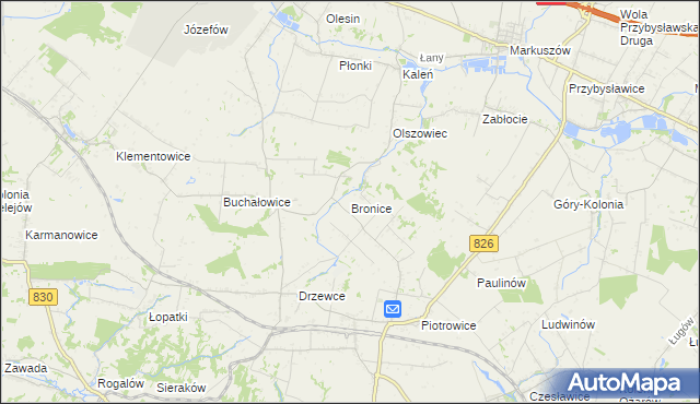 mapa Bronice gmina Nałęczów, Bronice gmina Nałęczów na mapie Targeo