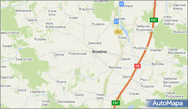 mapa Bronisławów gmina Brzeźnio, Bronisławów gmina Brzeźnio na mapie Targeo