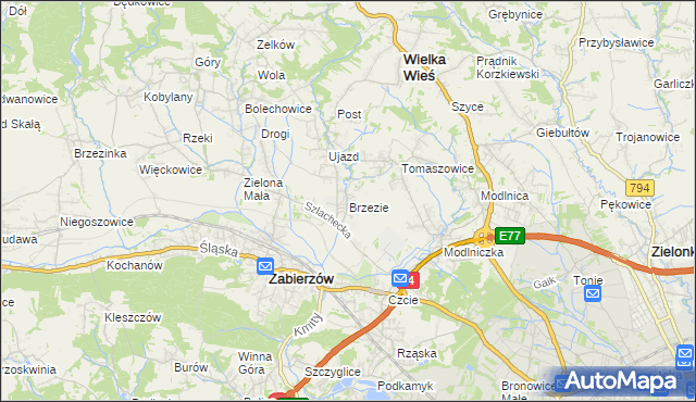 mapa Brzezie gmina Zabierzów, Brzezie gmina Zabierzów na mapie Targeo