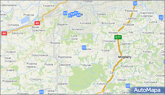 mapa Buków gmina Mogilany, Buków gmina Mogilany na mapie Targeo