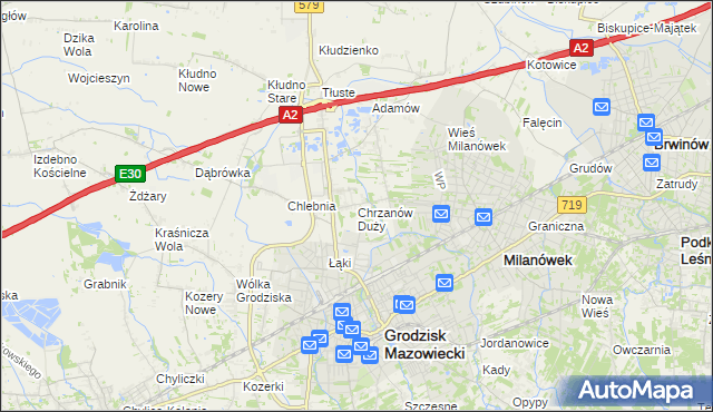 mapa Chrzanów Duży, Chrzanów Duży na mapie Targeo