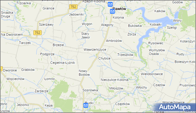 mapa Chybice, Chybice na mapie Targeo