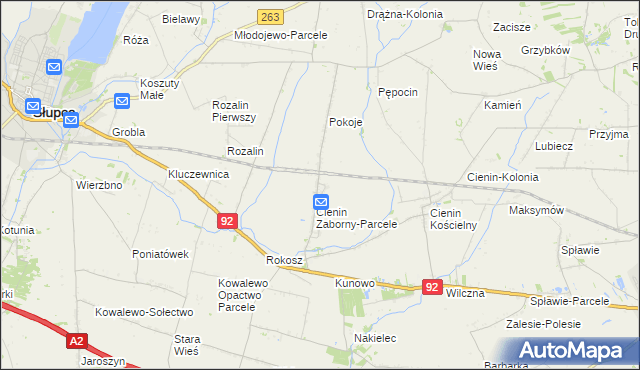 mapa Cienin Zaborny, Cienin Zaborny na mapie Targeo