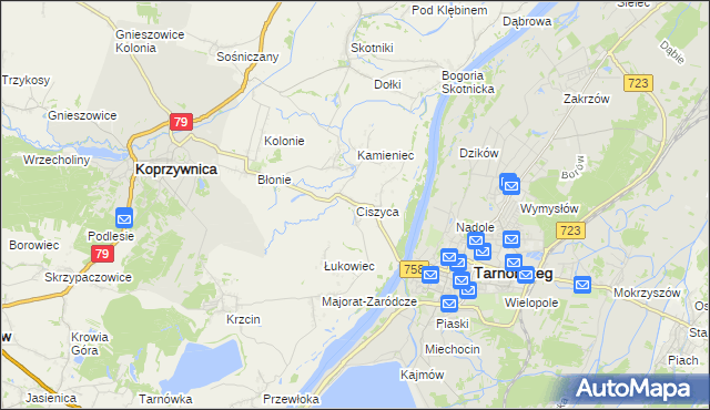 mapa Ciszyca gmina Koprzywnica, Ciszyca gmina Koprzywnica na mapie Targeo