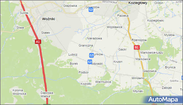 mapa Cynków gmina Koziegłowy, Cynków gmina Koziegłowy na mapie Targeo