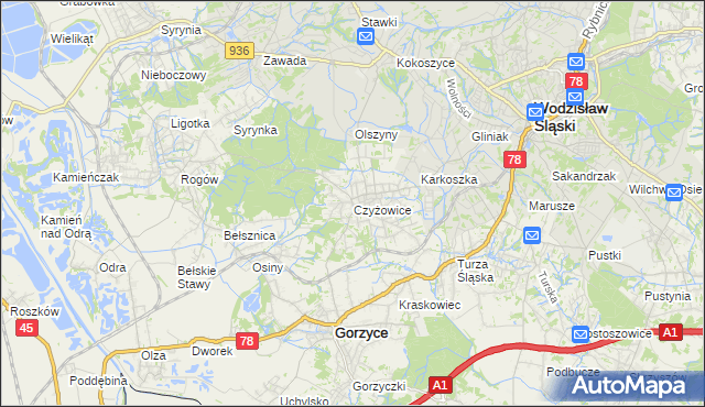 mapa Czyżowice gmina Gorzyce, Czyżowice gmina Gorzyce na mapie Targeo