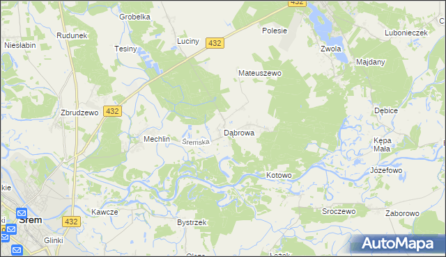 mapa Dąbrowa gmina Śrem, Dąbrowa gmina Śrem na mapie Targeo