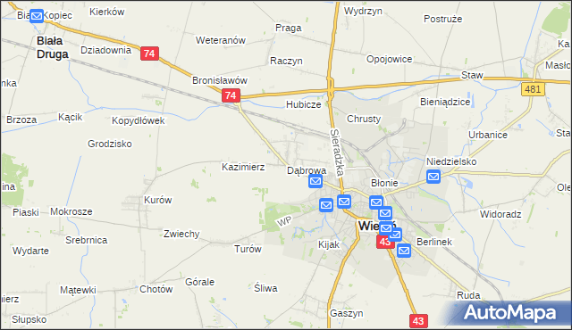 mapa Dąbrowa gmina Wieluń, Dąbrowa gmina Wieluń na mapie Targeo