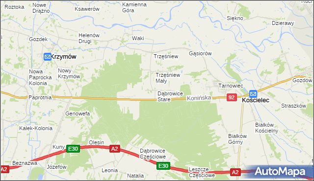 mapa Dąbrowice Stare, Dąbrowice Stare na mapie Targeo