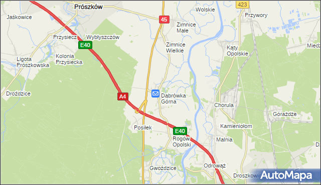 mapa Dąbrówka Górna gmina Krapkowice, Dąbrówka Górna gmina Krapkowice na mapie Targeo