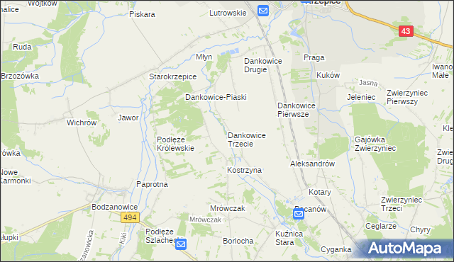 mapa Dankowice Trzecie, Dankowice Trzecie na mapie Targeo