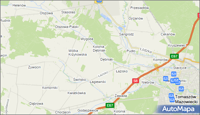 mapa Dębniak gmina Ujazd, Dębniak gmina Ujazd na mapie Targeo