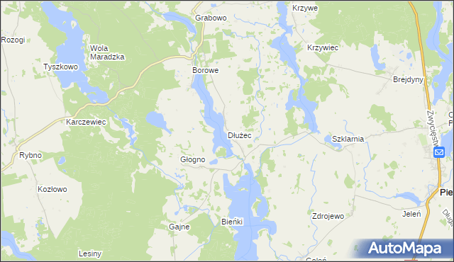 mapa Dłużec gmina Piecki, Dłużec gmina Piecki na mapie Targeo