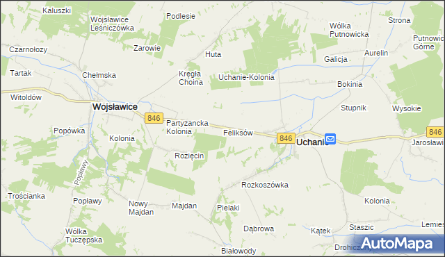 mapa Feliksów gmina Uchanie, Feliksów gmina Uchanie na mapie Targeo
