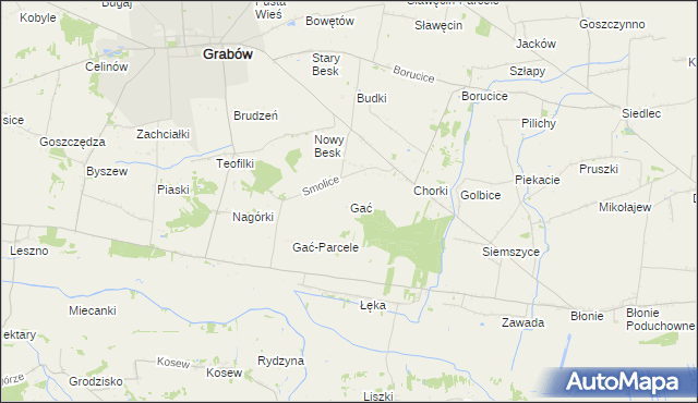 mapa Gać gmina Grabów, Gać gmina Grabów na mapie Targeo