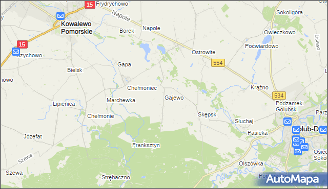 mapa Gajewo gmina Golub-Dobrzyń, Gajewo gmina Golub-Dobrzyń na mapie Targeo