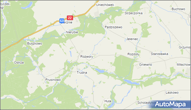 mapa Główna gmina Debrzno, Główna gmina Debrzno na mapie Targeo